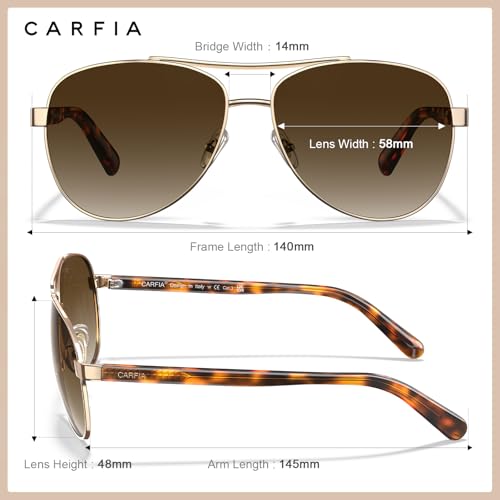 CARFIA Polarized Sunglasses for Men UV Protection, Classic Pilot Style, Acetate Tortoise Arms CA32162