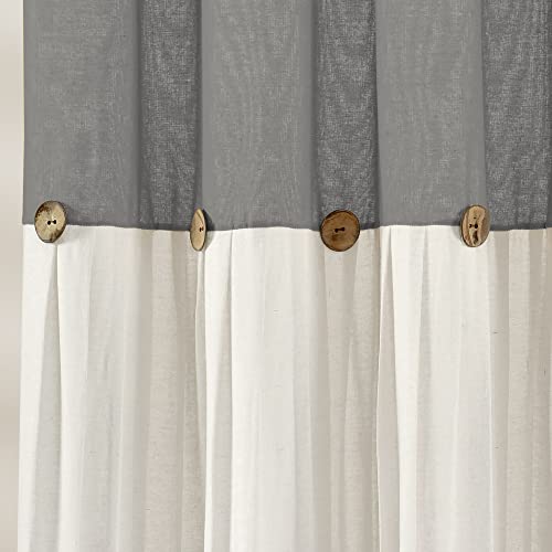 Image of Lush Decor Linen Button Shower Curtain, 72 inch W x 72 inch L, Dark Gray & Off White - Gray Shower Curtain Fabric - Bathroom Curtain - Farmhouse Bathroom Decor