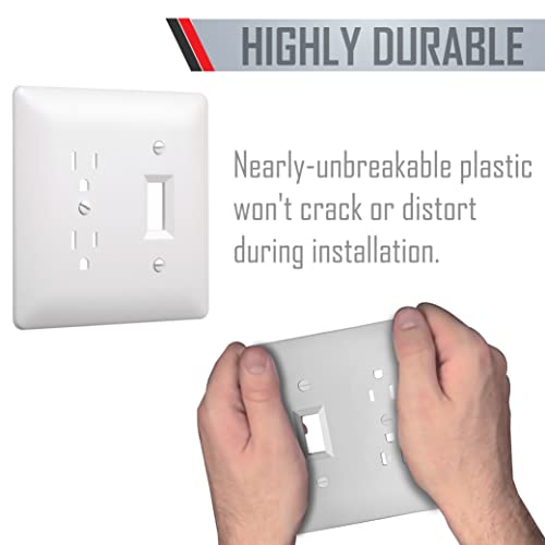 Image of TayMac 2400W 2000 Series Masque 2-Gang Paintable Decorator Duplex Electrical Outlet Cover and Toggle Switch Wall Plate, 2-Pack, White