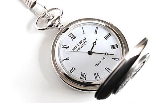 Biddy Murphy Shamrock Pocket Watch Made In Ireland Shamrock Pewter Medallion Stainless Steel Case With Chain Exclusive Made By Mullingar Pewter On Co. Westmeath, Ireland #TOP2