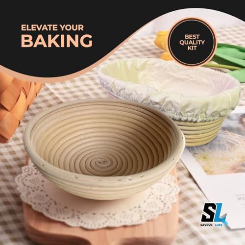 SAVOURLUXE Bread Proofing Basket Set 8 PCS, Sourdough Starter Kit – Includes Banneton Proofing Basket (Round & Oval), Bread Lame, Dough Whisk, Bread Scraper, Silicone Brush - Image 3