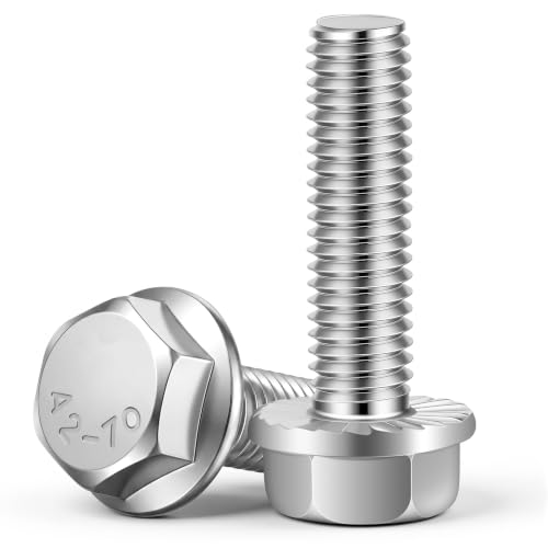 M5 x 25mm Flanged Hex Head Bolts 50 PCS, 304 Stainless Steel 18-8, Fully Threaded, External Hex Drive Screws