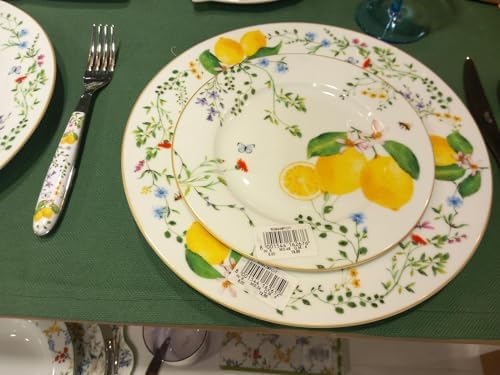 Coffret Plat à Cake 35x15 Cm En Porcelaine - Motif Fleurs Et Citrons