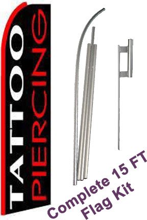NEOPlex -"Tattoo Piercing (Extra Wide)" Complete Flag Kit - Includes 12' Swooper Feather Business Flag with 15-Foot Anodized Aluminum Flagpole and Ground Spike
