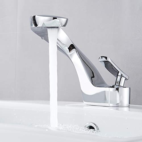 Suguword Robinet mitigeur pour lavabo de salle de bain Chromé à levier unique Mitigeur chaud et froid Cover