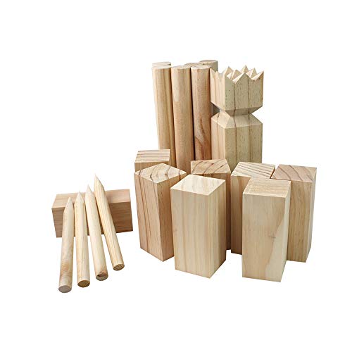 Tactic Kubb-Spiel, Viking, Outdoor Game, 2+, Holz, Beige, 10 Kubbs, 6 Werpstokken, 4 Hoekpaaltjes, Koning, Spielregeln, All Ages