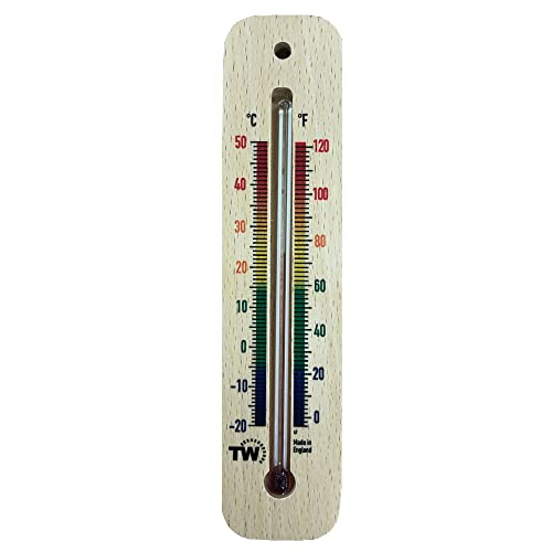 150mm Wooden Room Thermometer Indoor - Traditional Room Temperature Thermometer Ideal for Home, Office, Nursery, Greenhouse, Shed or Garage Wood Wall Indoor Multi Coloured Print