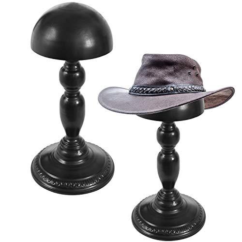 MyGift Vintage Design Black Metal Hat Stand with Dome Top Design, Baseball Cap and Wig Holder Freestanding Display Rack, Set of 2