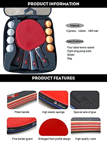 UNIQU Table Tennis Set, Portable Table Tennis Bats and Balls, Ping Pong Paddle for Adult Table Tennis Racket Set with Compact Storage Case (4 Players Set)