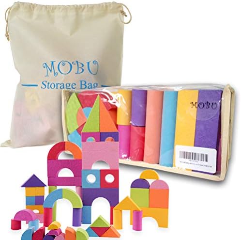 MOBU Foam Building Blocks for Toddlers 1-3, 50 PCS Educational Soft Building Blocks for Kids Playing Indoor Outdoor Bathroom Bathtub or Beach (Reusable Storage Bag)