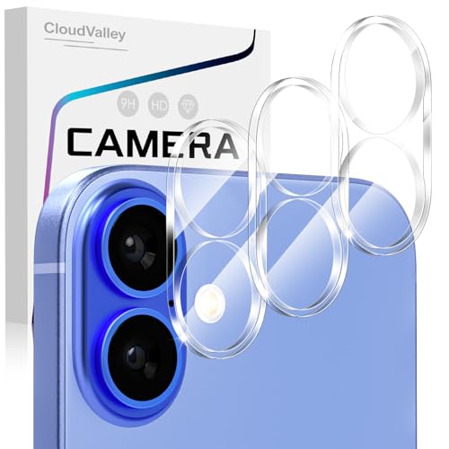 CloudValley [3 Stück für iPhone 16 /iPhone 16 Plus Kameraschutz Militärstandard Kratzfest Schutz Folie 9H Härte Ultra-Klar Blasenfrei Panzer Glas Kamera Screen Protector Klar
