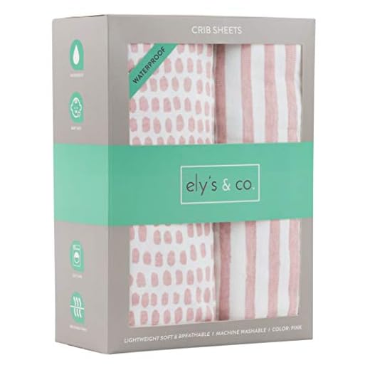 Ely's & Co. Patent Pending Waterproof Crib Sheet | Toddler Sheet no Need for Crib Mattress Pad Cover or Protector I Mauve Pink Splash and Stripes