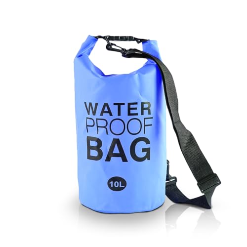 Bolsa Saco Estanque à Prova D'água 10L Alça Ajustável para Piscina Praia e Mergulho Impermeavel PVC (Azul celeste)