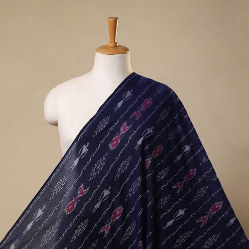 Image of Premium Sambalpuri Ikat Weave Pure Handloom Cotton Shirt Fabric - Authentic Odisha Traditional Tie-Dye Craft, Soft & Breathable Natural Cotton Material for Custom Tailoring, Casual & Formal Wear