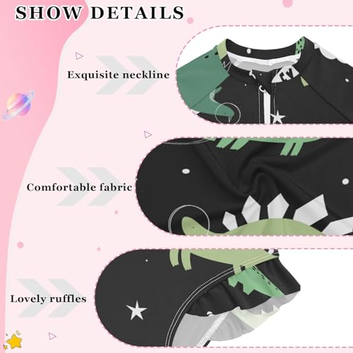 Girls One Piece Swimsuits Long Sleeve Swimsuit Zipper Bathing Suits Green Dinosaur Black Galaxy3