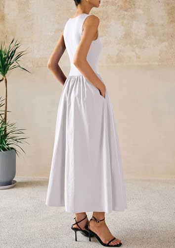 Image of PRETTYGARDEN Maxi Dresses for Women 2026 Summer Casual Sleeveless Patchwork Flowy Vacation Sundress Knit Long Work Tank Dress