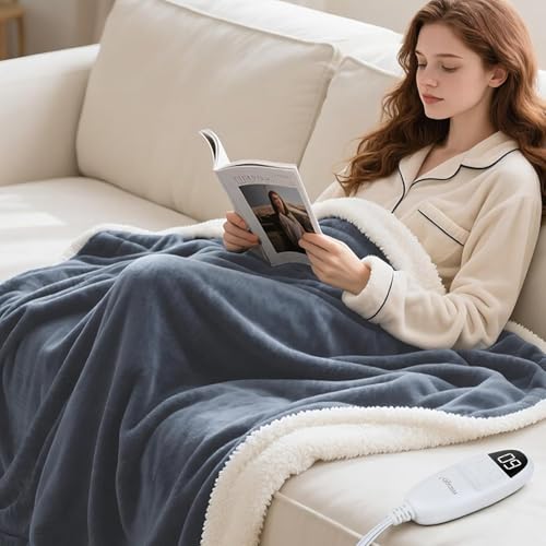 Olycism Plaid Chauffant Électrique 130 * 160cm Couverture Chauffante 9 Niveaux De Chaleur et 10 Réglages D'arrêt Automatique et Affichage Led Couverture Électrique Couette Chauffante Gris