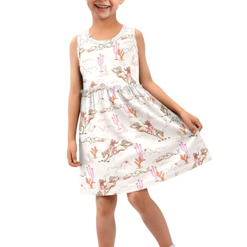 Wusikd Cowboy Boots Girl Sleeveless Tank Dress Cute Crewneck Twirl Swing Dress for Kids 3T