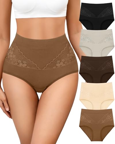 Women's Cotton Underwear Slight Tummy Control High Waisted Postpartum Panties Ladies Soft Full Coverage Briefs 5 Pack