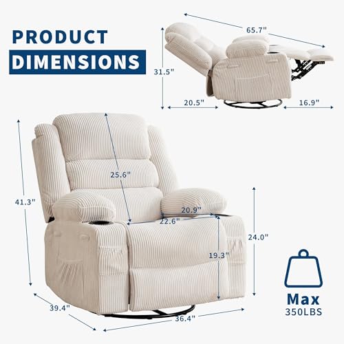 Image of Rocking Recliner Chair for Adults 360 Swivel Manual Recliner