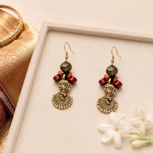 Image of Handcrafted Tribal & Dhokra Art Earrings for Women - Wooden, Nature-Inspired Statement Drop & Traditional Ethnic Designs