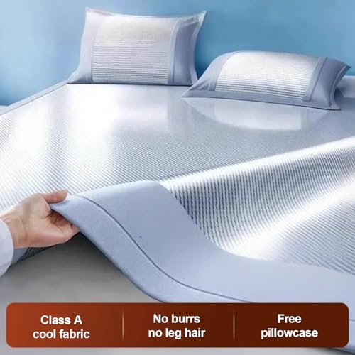Juego de cubrecolchón refrescante, 1 colchón refrescante transpirable y 2 fundas de almohada de bambú lavables, ratán suave para personas que duermen con calor, solución ideal para ropa de cama de