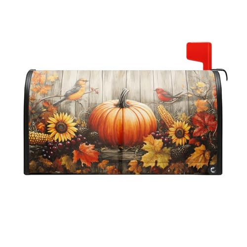 KROUJITY Magnetic Mailbox Covers Standard Size 21 x 18 Fall Pumpkins & Halloween Bat Design Seasonal Decorative Mail Box Covers Magnetic Waterproof & Durable Mailbox Wrap