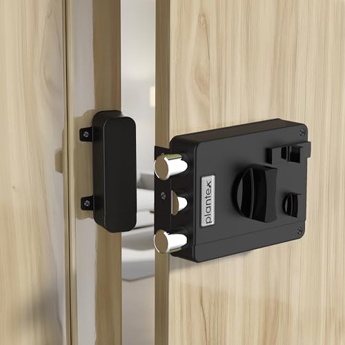 Image of Plantex Heavy Duty Rim Locks for Main Door /Door Lock for Main Door with 4 Keys /Suitable for Inside Opening Wooden Door - Pack of 1 (Z-Black)