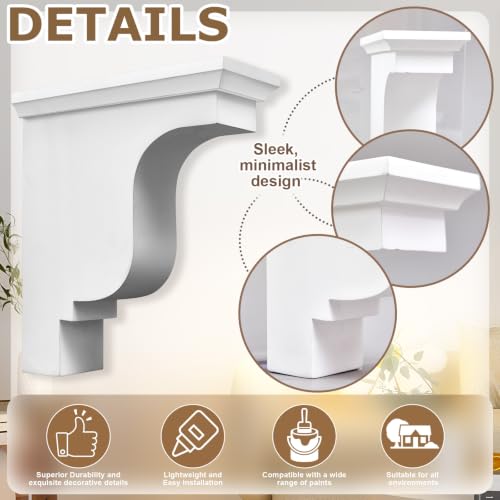 Image of Briwooody 2 Pcs Unfinished Paintable Corbels Bracket for Doorway Countertop Home Cabinet Bookshelves Furniture Support PU (3 1 /2 W X 7 D X 9 Inch H,Classical Style)