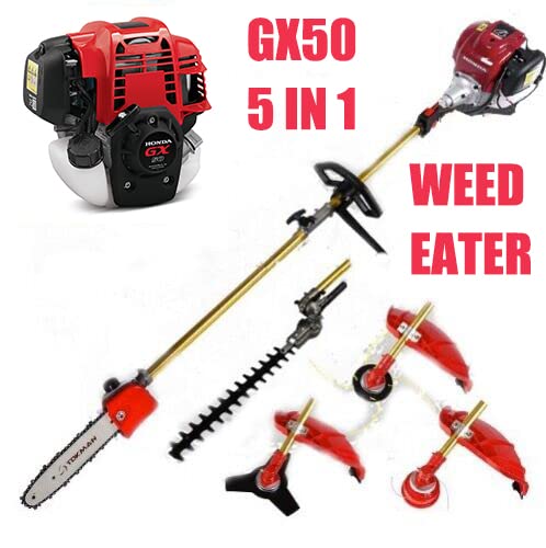 GX50 4-Stroke 5 in 1 Brush Cutter Grass Cutting Lawn Mower Weed Eater Trimmer Chainsaw Combo RED