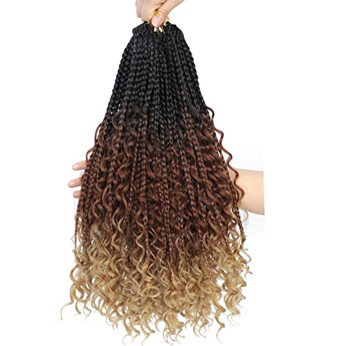 8 Packs Crochet Box Braids- 18 Inch Boho Box Braids Crochet Braids Hair Bohomian Box Braid Crochet Hair Synthetic Braiding Hair Goddess Box Braids Crochet Hair For Black Women (18(8Packs）, 1B/30/27) #TOP5