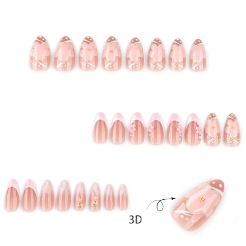 Image of Secret Lives 3D Flower Nail Art - Almond Press-On Set with Sculpted Floral Details, Reusable Elegant Nails for Events, Daily Style, Parties, Weddings, Gifts