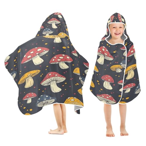 Kigai Mushroom Hooded Beach Towel for Kids Soft Absorbent Quick Dry Bath Towel with Hood Lightweight Toddler Shower Pool Bath Wrap for Boys Girls