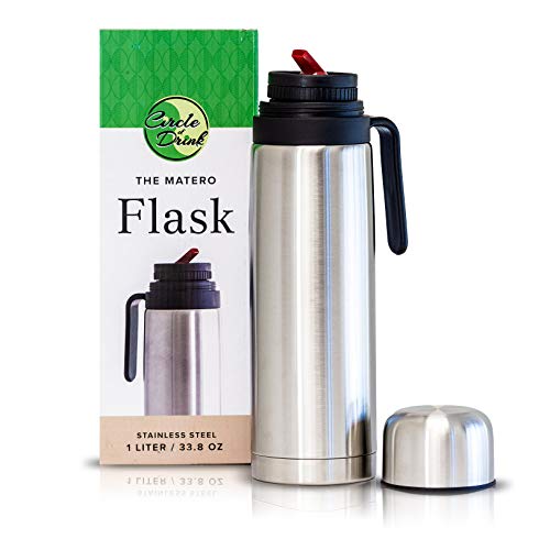 The Matero Flask â€“ Yerba Mate Thermos - Tea and Coffee - Double Walled Vacuum Insulated - Stainless Steel - 8+ Hours Hot or Cold - BPA Free - All Day Thermos - Narrow Easy Spout - 1 L - 33.8 OZ