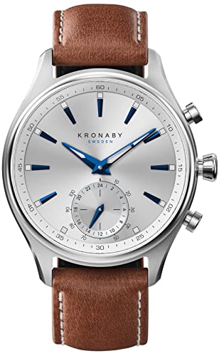 KRONABY Hybrid Smartwatch Herren Leder Braun - Intelligente Analoguhr - Wasserdicht 10 ATM - Musik, Schritte, Benachrichtigungen - S3122/1 Sekel