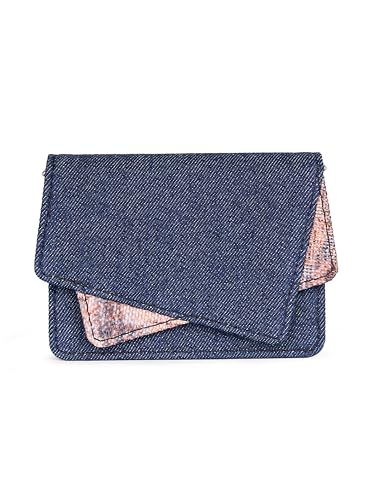 Image of ZOUK Tovi Mini Bag Wallet | Stylish Vegan Denim Crossbody Wallet for Women with Card Slots & Water-Resistant Lining | Handcrafted Small Sling Bag with Silver Chain Strap | Ladakh Impasto