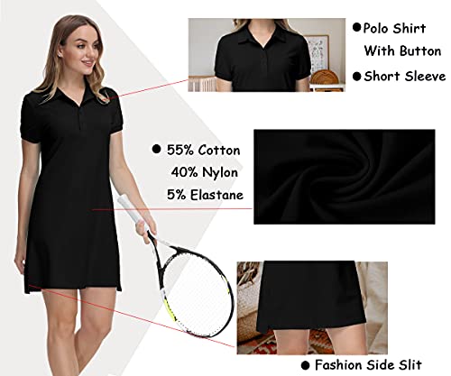 Jinshi Women’S Golf Dress Quick Dry Short Sleeve Polo Dress Tennis/Workout/Sport Dress Black Large thumb #5