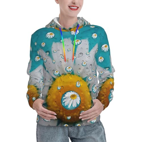 Sweat à capuche graphique marguerites : sweat-shirt femme tendance avec poche