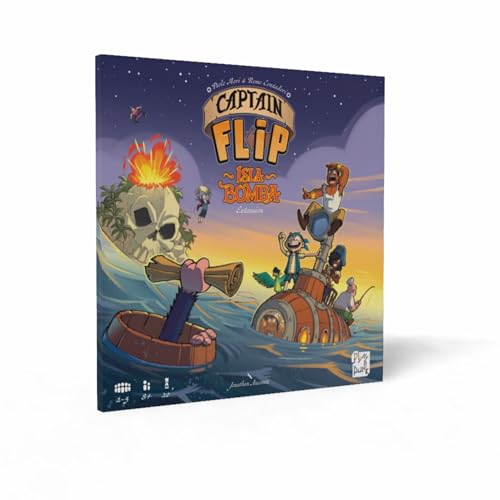 Captain Flip: Ilha da bomba, expansão de conjunto de mesa, 2 a 5 jogadores, familiar, divertido, com amigos, piratas, losetas, placas, mapas, 20 min, idioma espanhol e francês, idade + 8 anos