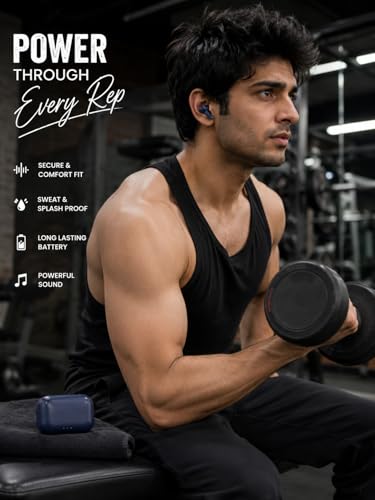 Image of Pods Black Gold Edition Bluetooth 5.3 Wireless Earbuds with ENC Noise Cancellation, 10mm Drivers, 30+ Hours Playtime, Smart Touch Control, Type-C Fast Charging, Deep Bass TWS Earphones (Blue)