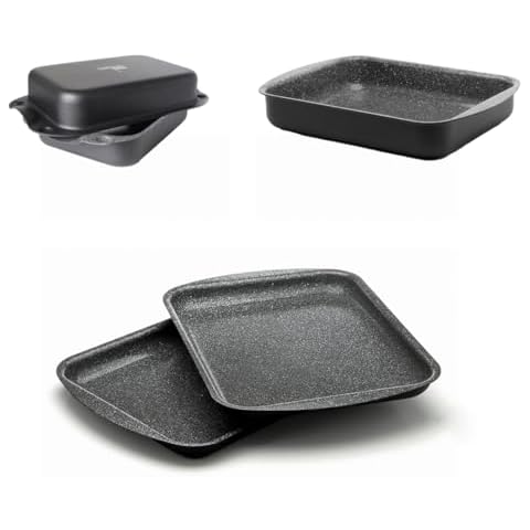 Ceramic Coated Nonstick Bakeware 3-piece Bundle Set: | Durable, High Heat Aluminum Base with No PTFE, PFOA, Lead or Cadmium | Oven & Dishwasher Safe | Made in Italy Cover