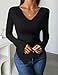 ZESICA Women's Long Sleeve Cowl Neck Shirts Slim Fit Going Out Y2k Tops Blouses 2025 Fall Outfits Fashion Clothes,Black,Small