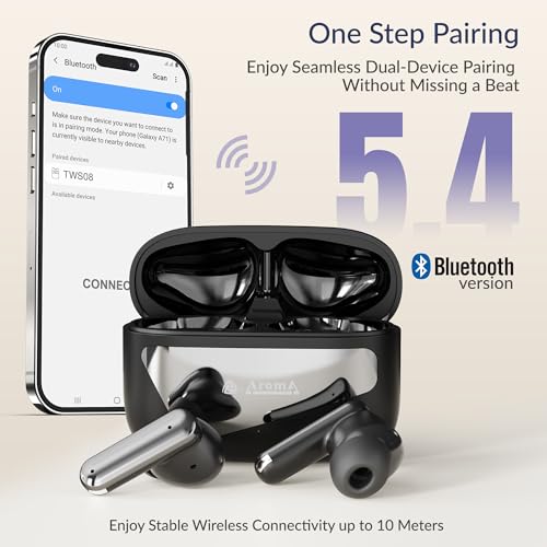 Image of AROMA TWS8 Harmony V5.4 True Wireless Earbuds, Chrome Black | up to 60H Playtime, ENC, Fast Charging, Heavy Bass, Bluetooth