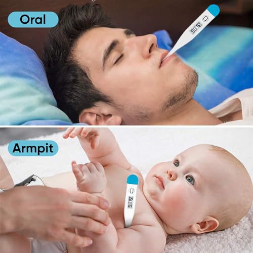 Image of DR VAKU Digital Thermometer for Adults & Babies Fast Oral & Underarm Temperature Measurement Celsius & Fahrenheit Water-Resistant (White & Blue)