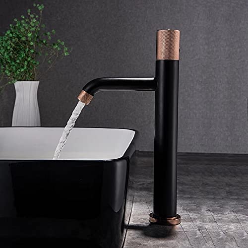 Mitigeur de Salle de Bain Anti-Calcaire en Laiton, Robinet Noir et Or Rose Durable