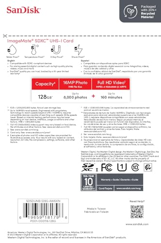 Image of SanDisk 128GB ImageMate SDXC UHS 1 Memory Card - Up to 140MB /s - SDSDUN4-128G-AW6KN, BLACK