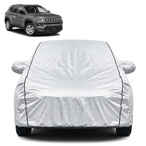 Image of Waterproof Car Cover for Jeep Compass BP | Dustproof, UV Resistant & Scratch Protection | Soft Cotton Lining | Triple Stitched | Mirror Pockets & Elastic Fit | Silver
