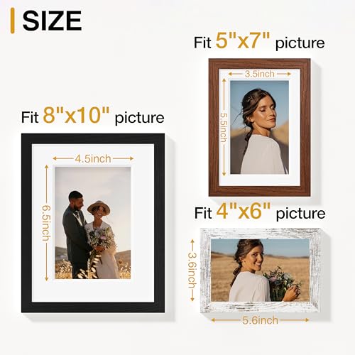 Image of Vittanly 10 Pack Picture Frames, Picture Frames Collage Wall Decor with Two 8x10, Four 5x7, Four 4x6 Frames, Gallery Wall Frame Set for Wall or Tabletop Display, Black, Walnut Brown, Distressed White