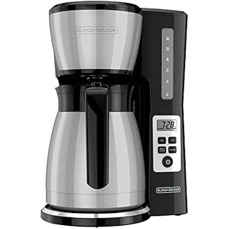BLACK+DECKER 12 Cup Thermal Programmable Coffee Maker with Brew Strength and VORTEX Technology, Black/Steel, CM2046S
