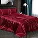 Homiest 4pcs Satin Sheets Set Luxury Silky Satin Bedding Set with Deep Pocket, 1 Fitted Sheet + 1 Flat Sheet + 2 Pillowcases (King Size, Burgundy)
